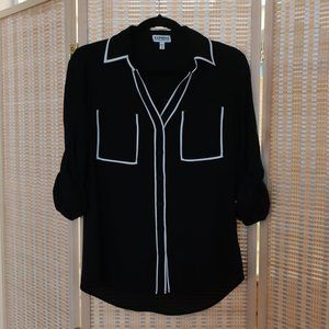Express Portofino Shirt in Black with White Trim